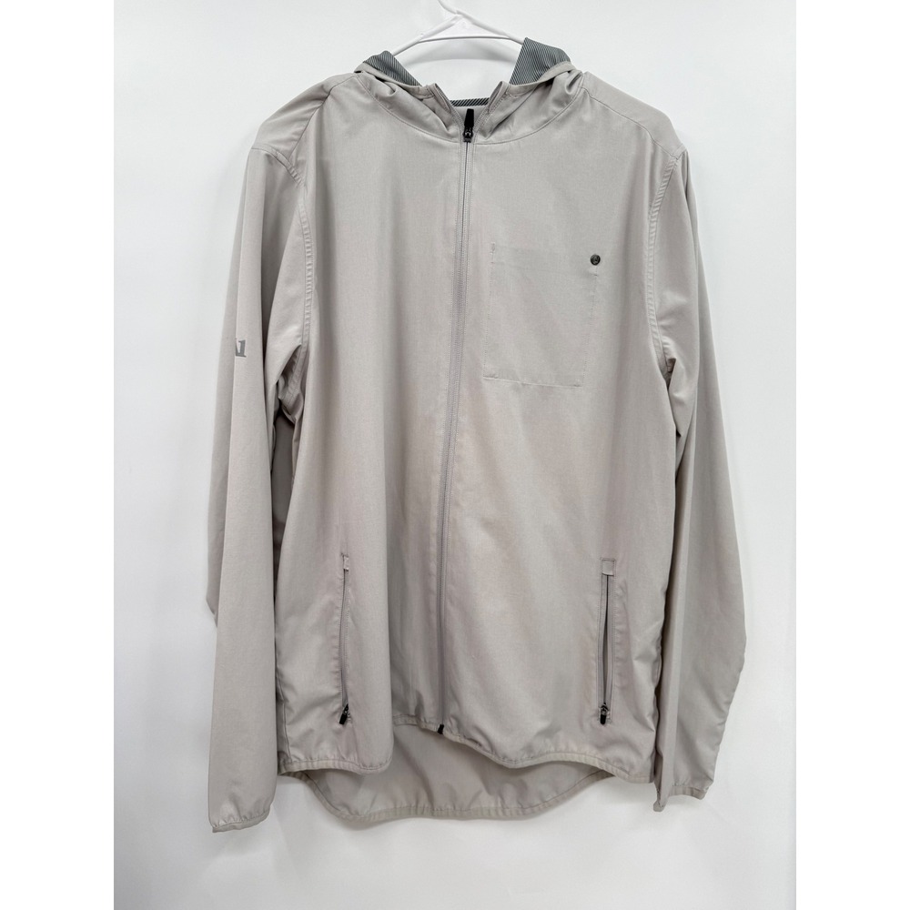Vuori Large Windbreaker Jacket Mens Light Grey Full Zip Hooded Performance V1
